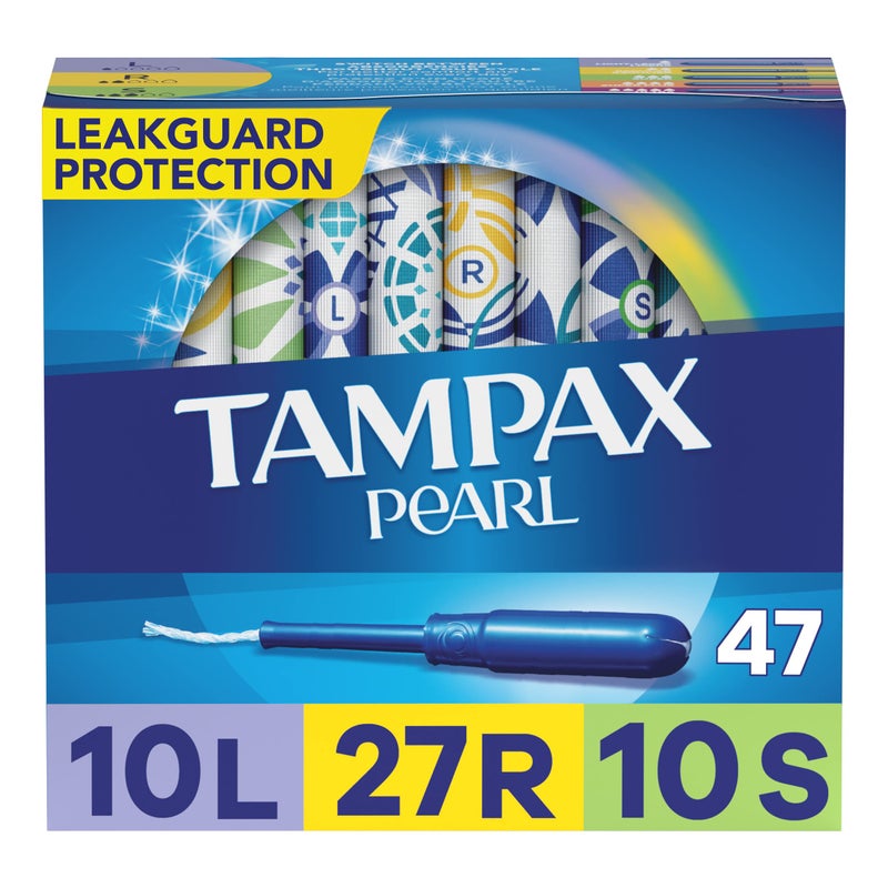 Tampax Pearl Plastic Tampons, Mutlipack, Light/Regular/Super Absorbency, Unscented, 50 Count (Packaging May Vary) - Image 1